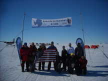 Sarah Oliphant at the finish line in Antartica