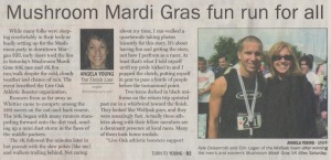 Scan of article in the Morgan Hill Times about the Mushroom Mardi Gras by writer Angela Young